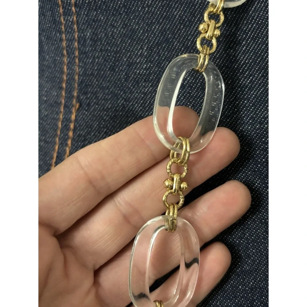 Talbots Clear Gold Lucite Chain Necklace Long Women's Classic Coastal